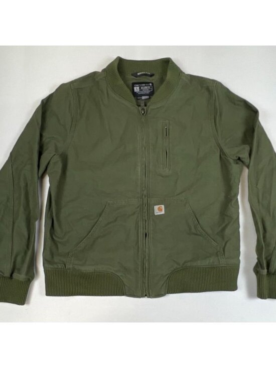 Carhartt Tops - Carhartt Women L Rugged Flex Olive Green Canvas Bomber Full Zip Jacket OJ2524-W